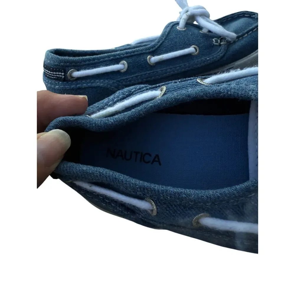 Nautica Kids Youth Size 3 Spinnaker Casual Denium Blue Canvas Boat Shoes‎
